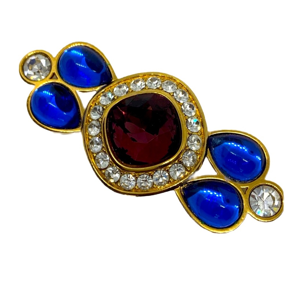 YSL 1980s cabochon runway brooch Yves Saint Laurent glass